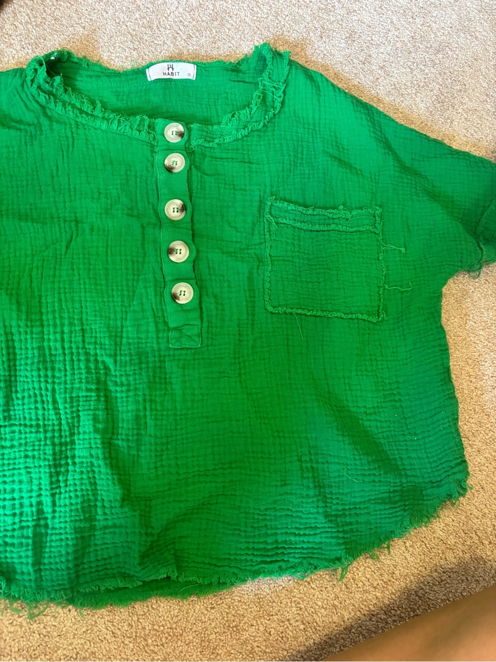 Habit Emerald Green Gauze Button-Front Top